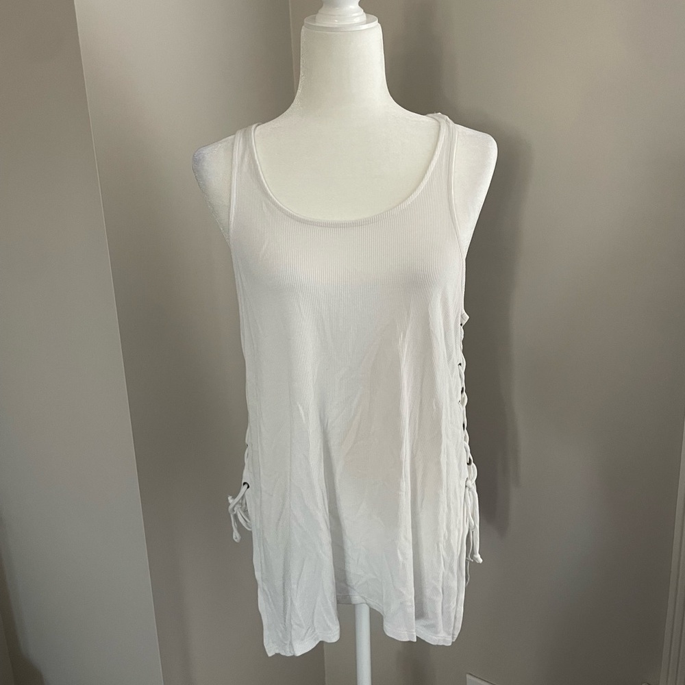 White ripped, American Eagle, tank top, tie sides – medium
